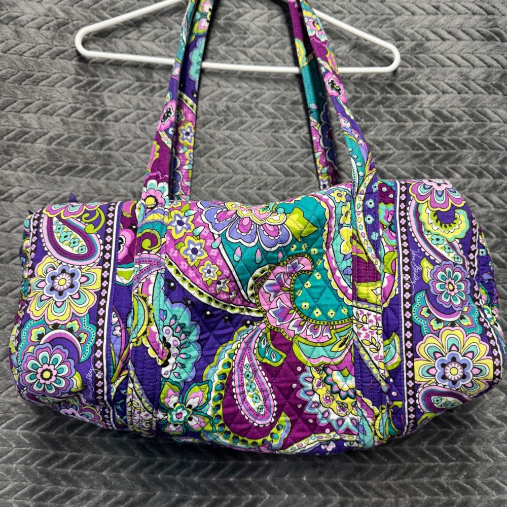 Vera Bradley Duffel Bag Medium Purple Teal Paisley Lilli Bell Travel Bag - Picture 2 of 10